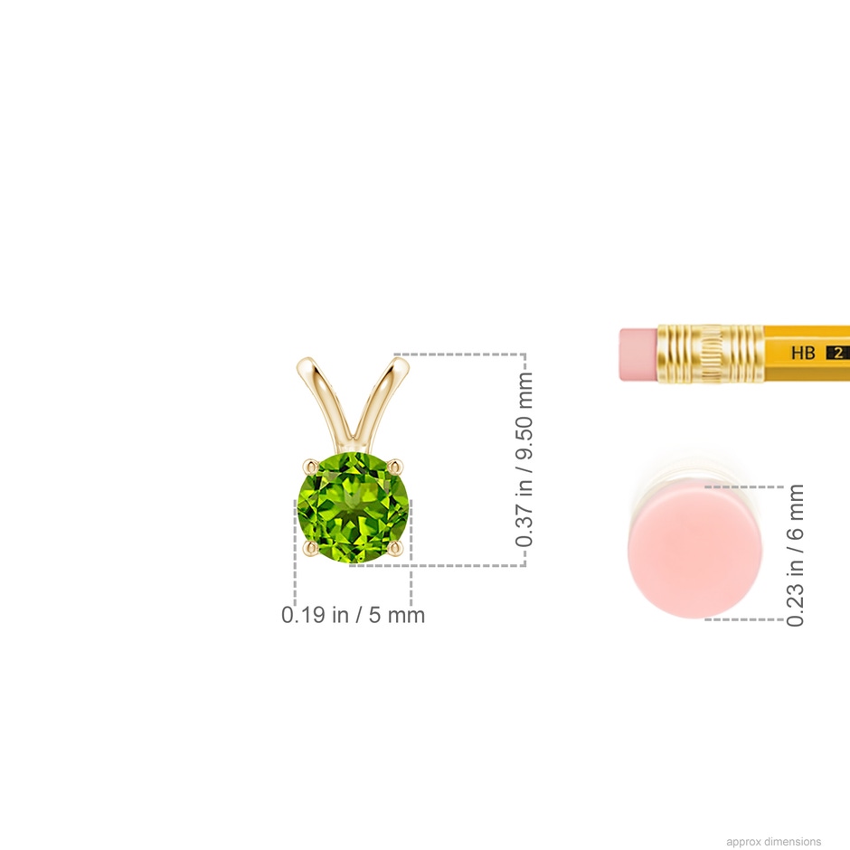 5mm AAAA V-Bale Round Peridot Solitaire Pendant in Yellow Gold ruler