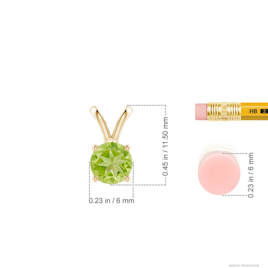 6mm AA V-Bale Round Peridot Solitaire Pendant in Yellow Gold ruler