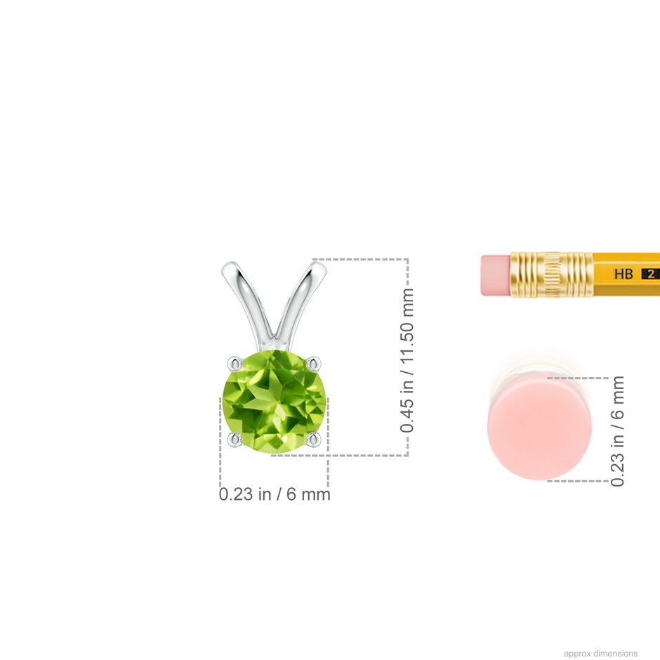 6mm AAA V-Bale Round Peridot Solitaire Pendant in White Gold ruler