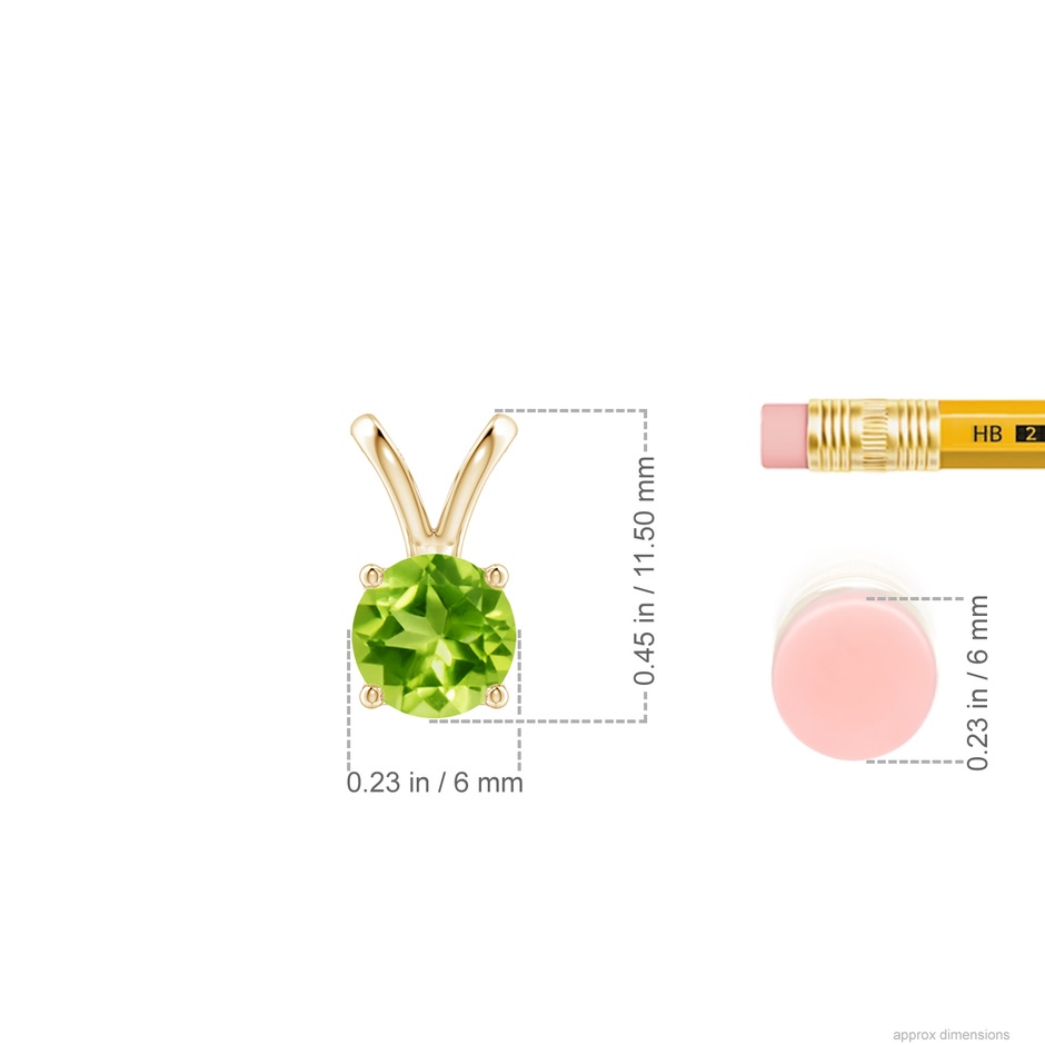 6mm AAA V-Bale Round Peridot Solitaire Pendant in Yellow Gold ruler