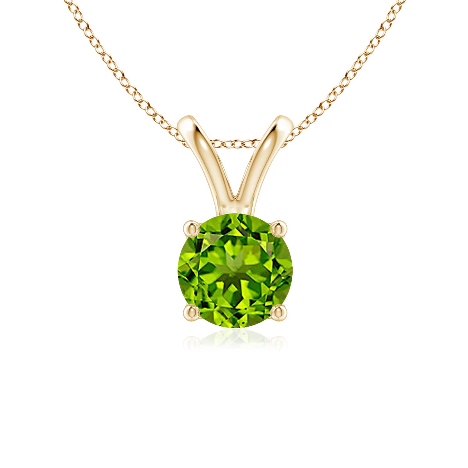 6mm AAAA V-Bale Round Peridot Solitaire Pendant in 18K Yellow Gold
