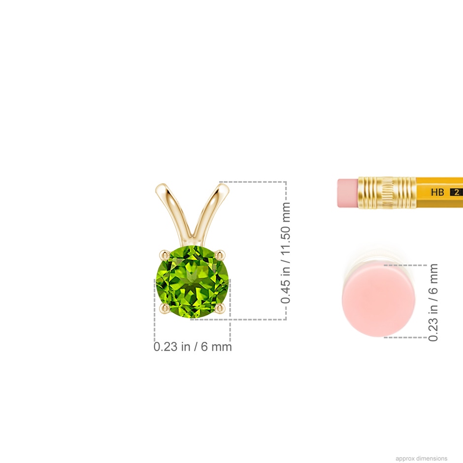 6mm AAAA V-Bale Round Peridot Solitaire Pendant in Yellow Gold ruler