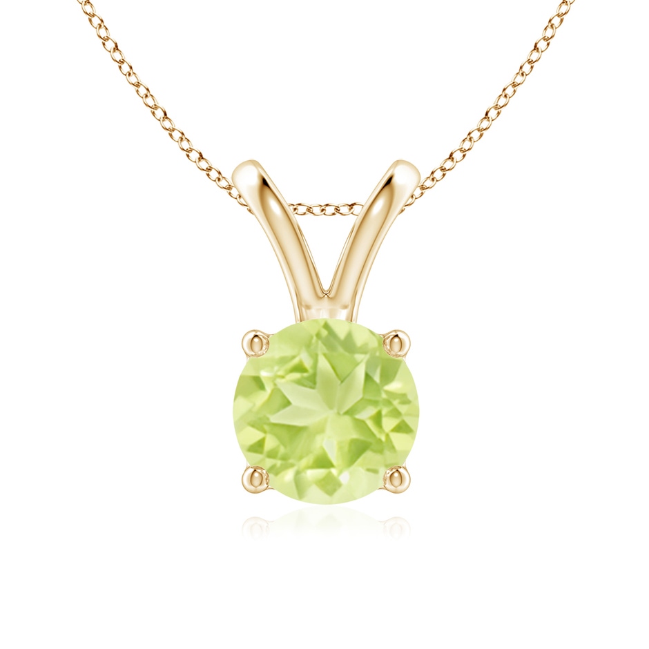 7mm A V-Bale Round Peridot Solitaire Pendant in 18K Yellow Gold 