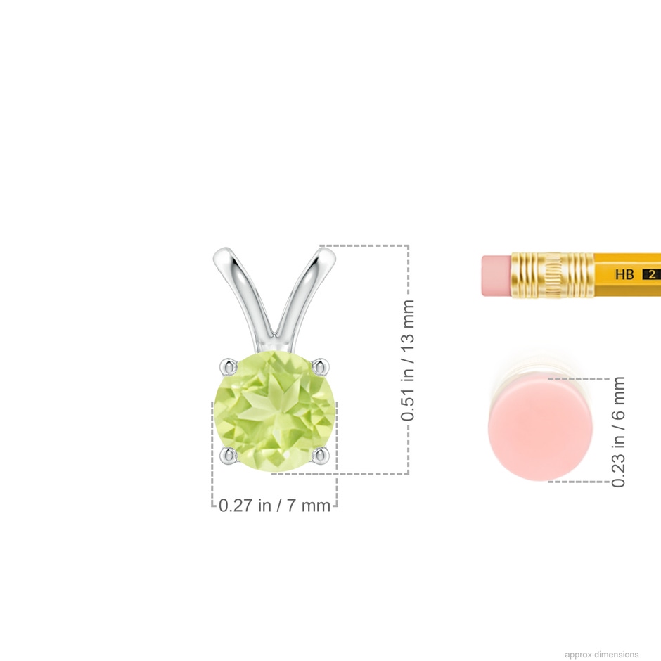 7mm A V-Bale Round Peridot Solitaire Pendant in S999 Silver ruler
