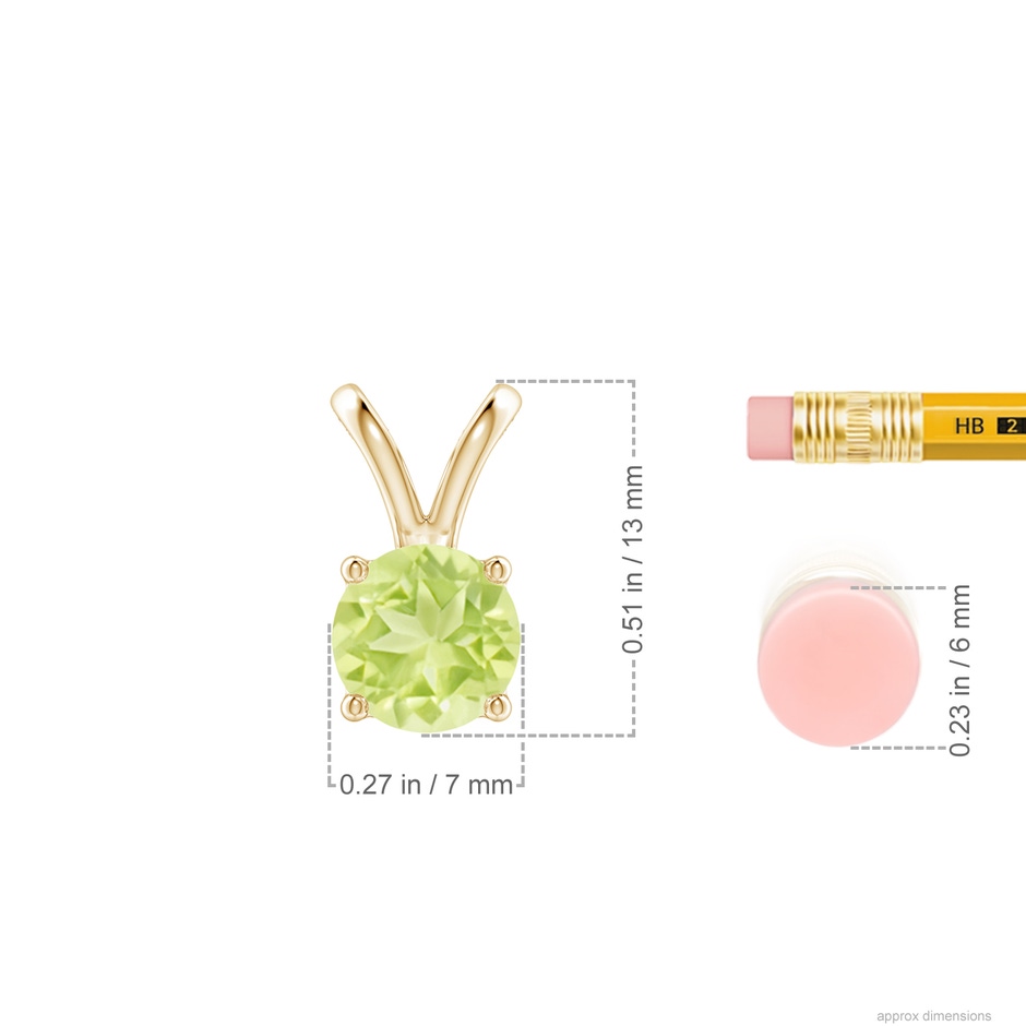 7mm A V-Bale Round Peridot Solitaire Pendant in Yellow Gold ruler