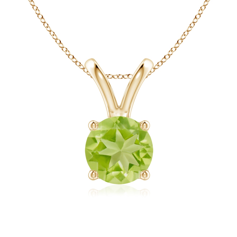 7mm AA V-Bale Round Peridot Solitaire Pendant in Yellow Gold 
