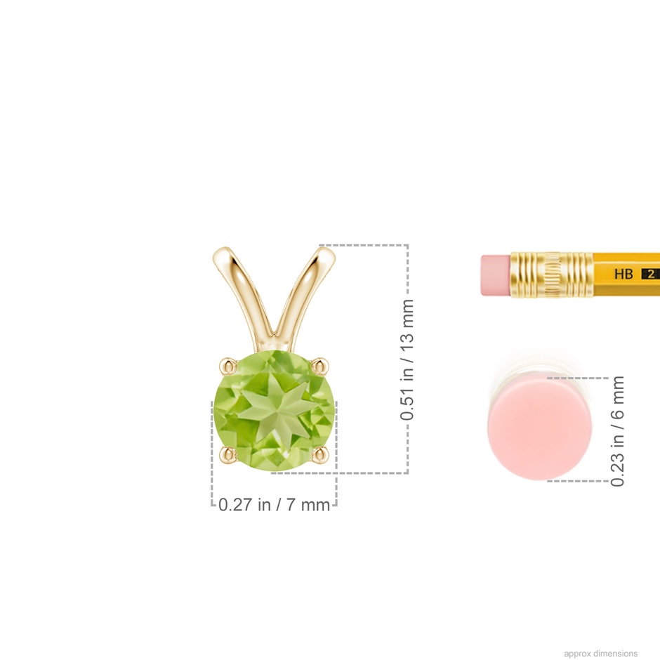 7mm AA V-Bale Round Peridot Solitaire Pendant in Yellow Gold ruler