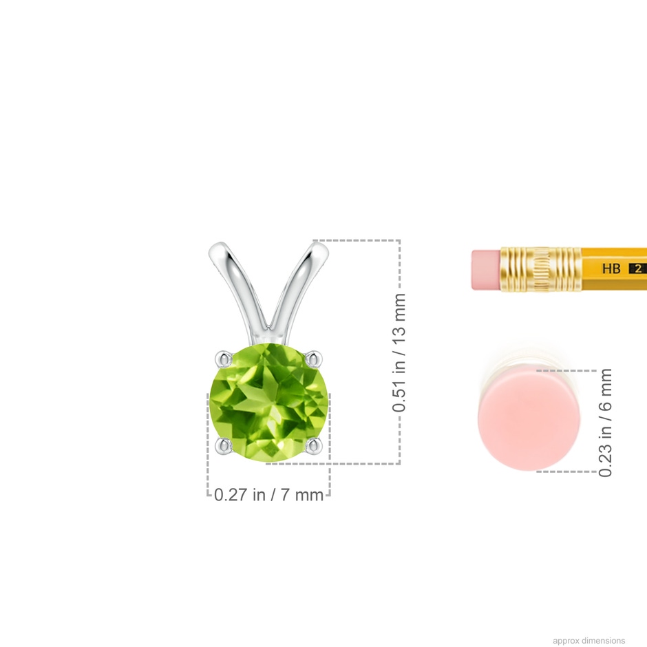 7mm AAA V-Bale Round Peridot Solitaire Pendant in White Gold ruler