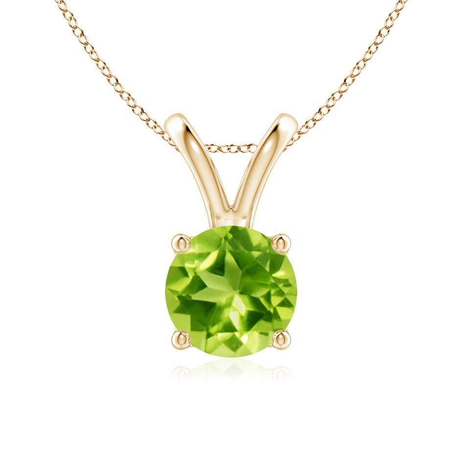 7mm AAA V-Bale Round Peridot Solitaire Pendant in Yellow Gold 