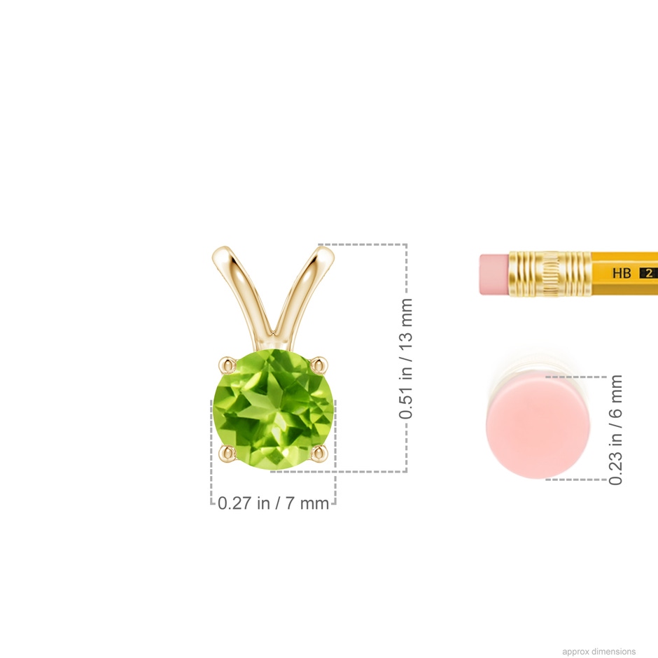7mm AAA V-Bale Round Peridot Solitaire Pendant in Yellow Gold ruler