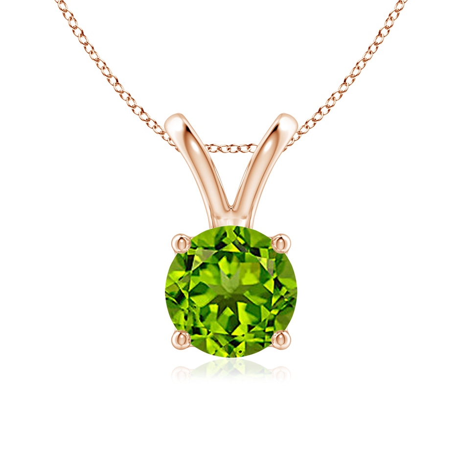 7mm AAAA V-Bale Round Peridot Solitaire Pendant in Rose Gold 