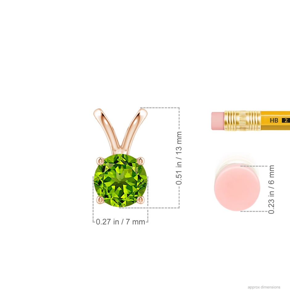7mm AAAA V-Bale Round Peridot Solitaire Pendant in Rose Gold ruler