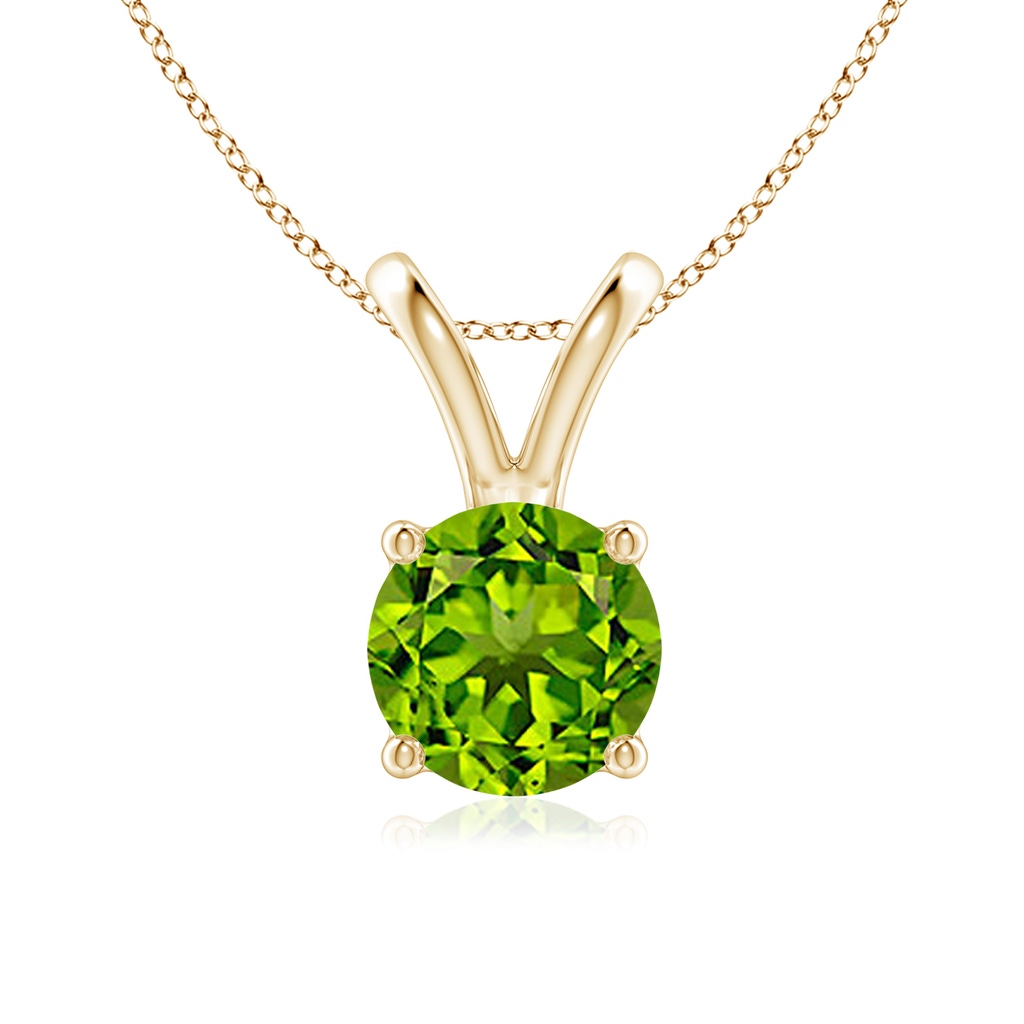 7mm AAAA V-Bale Round Peridot Solitaire Pendant in Yellow Gold