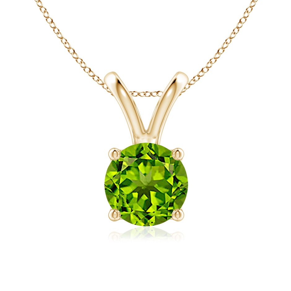 7mm AAAA V-Bale Round Peridot Solitaire Pendant in Yellow Gold 