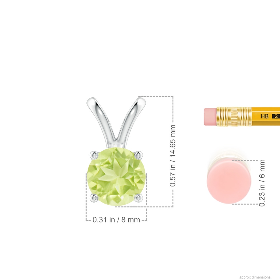 8mm A V-Bale Round Peridot Solitaire Pendant in S999 Silver ruler
