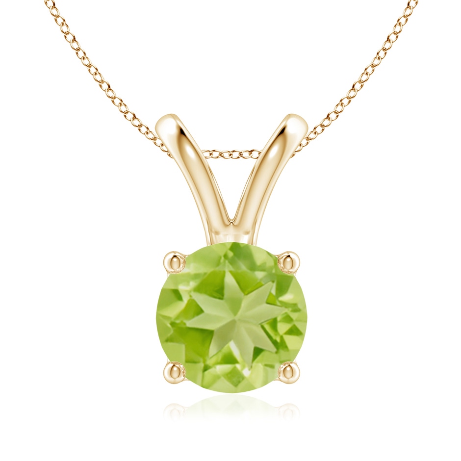 8mm AA V-Bale Round Peridot Solitaire Pendant in Yellow Gold 