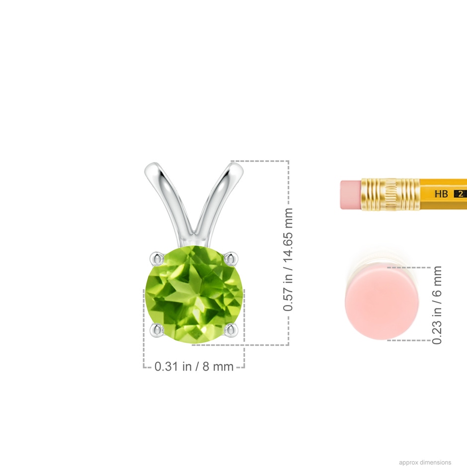 8mm AAA V-Bale Round Peridot Solitaire Pendant in 18K White Gold ruler