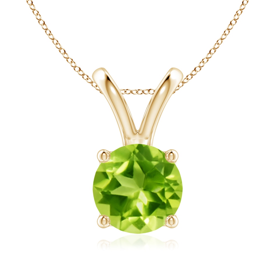 8mm AAA V-Bale Round Peridot Solitaire Pendant in Yellow Gold 