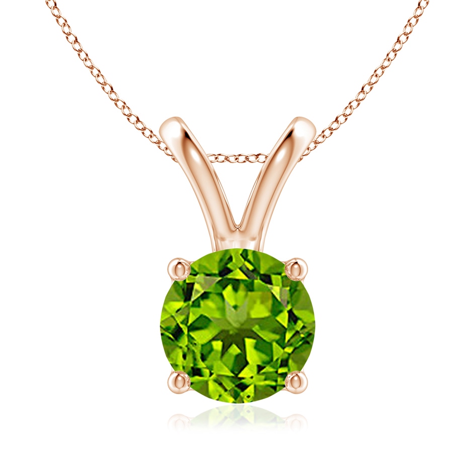 8mm AAAA V-Bale Round Peridot Solitaire Pendant in 18K Rose Gold 