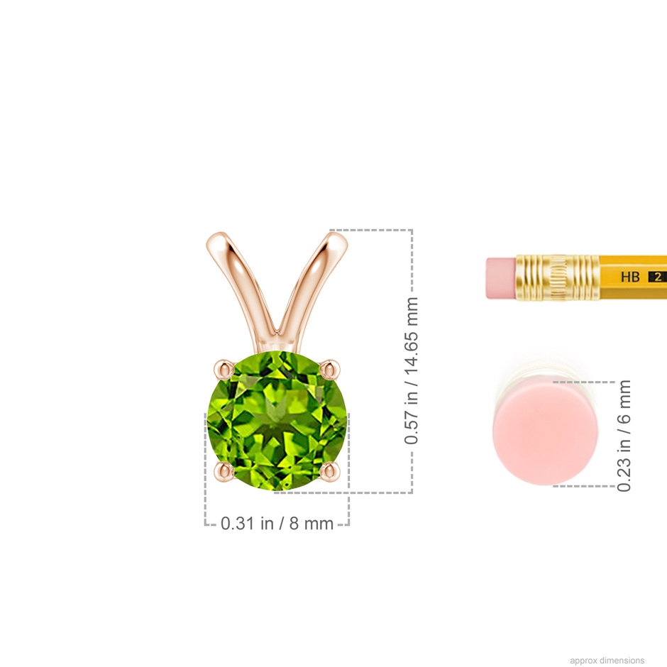 8mm AAAA V-Bale Round Peridot Solitaire Pendant in 18K Rose Gold ruler
