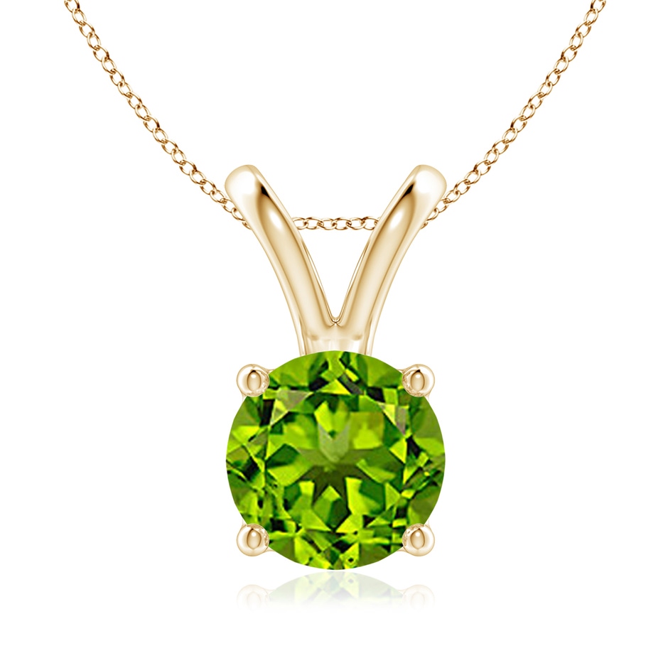 8mm AAAA V-Bale Round Peridot Solitaire Pendant in 18K Yellow Gold 
