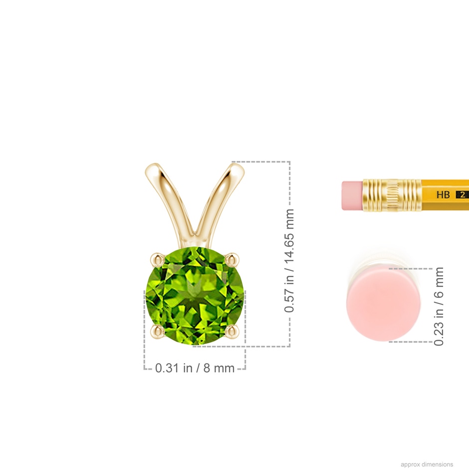 8mm AAAA V-Bale Round Peridot Solitaire Pendant in 18K Yellow Gold ruler