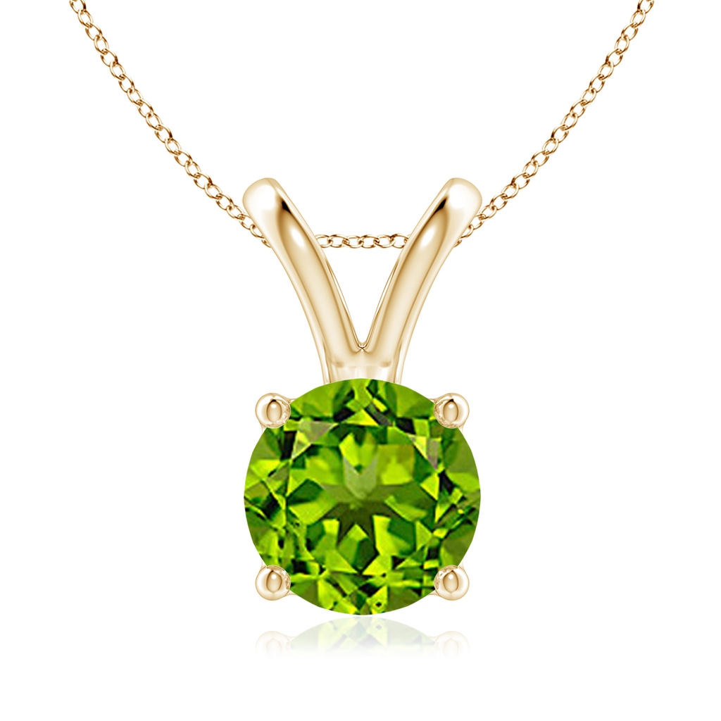 8mm AAAA V-Bale Round Peridot Solitaire Pendant in 9K Yellow Gold