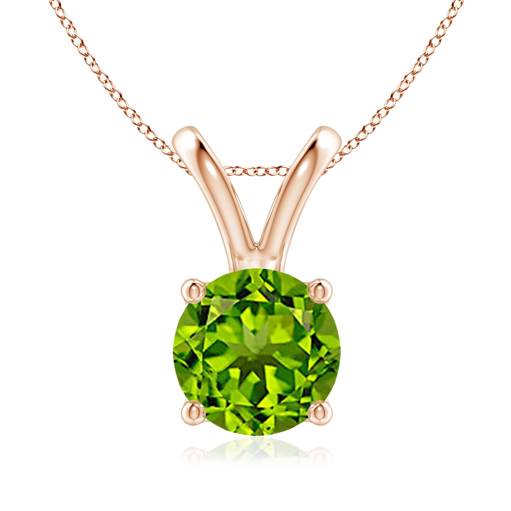 8mm AAAA V-Bale Round Peridot Solitaire Pendant in Rose Gold 