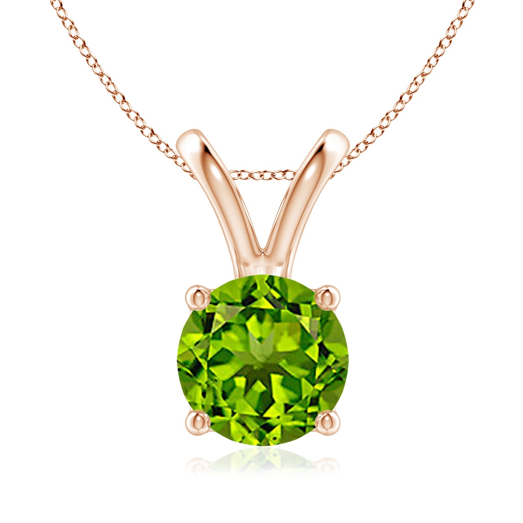 8mm AAAA V-Bale Round Peridot Solitaire Pendant in Rose Gold