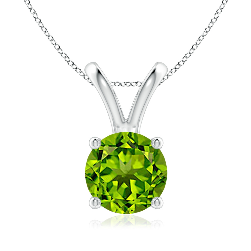 8mm AAAA V-Bale Round Peridot Solitaire Pendant in White Gold