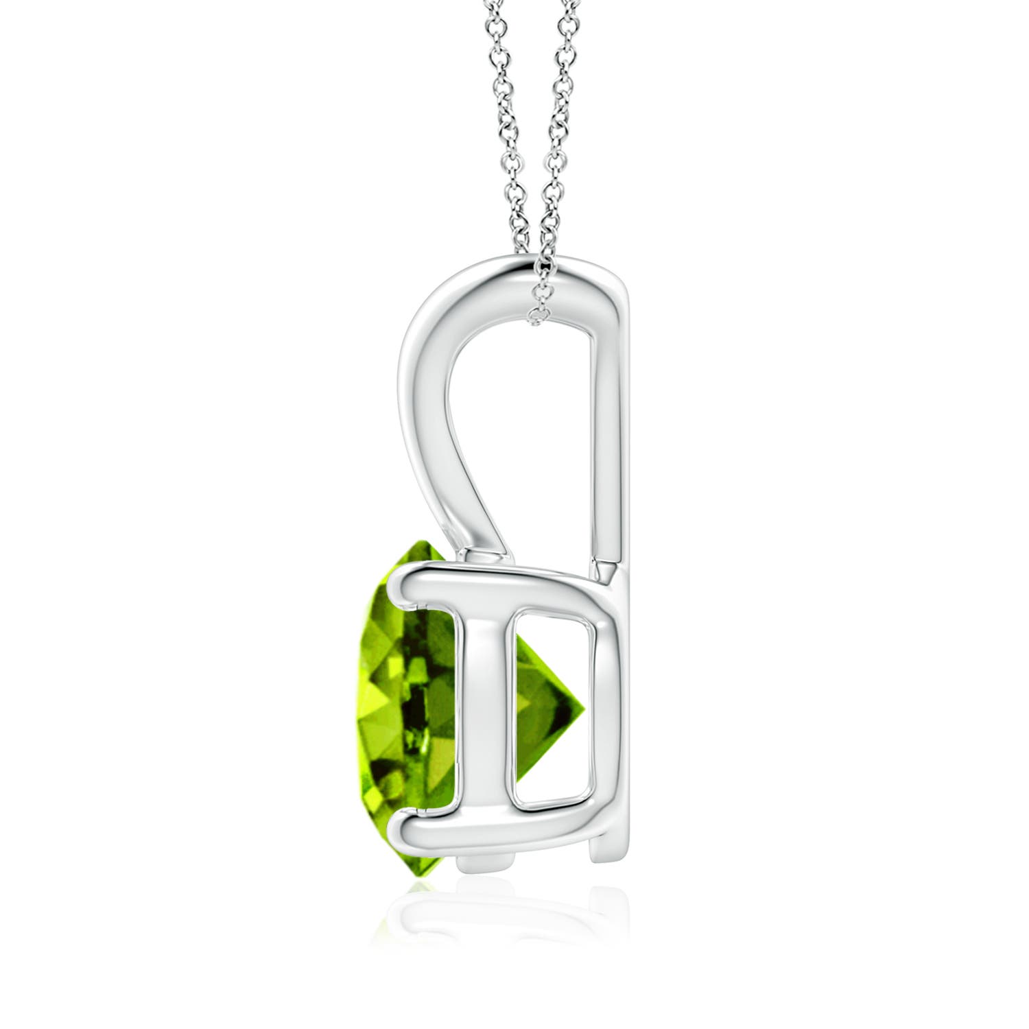 8mm AAAA V-Bale Round Peridot Solitaire Pendant in White Gold