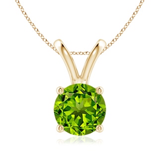 8mm AAAA V-Bale Round Peridot Solitaire Pendant in Yellow Gold