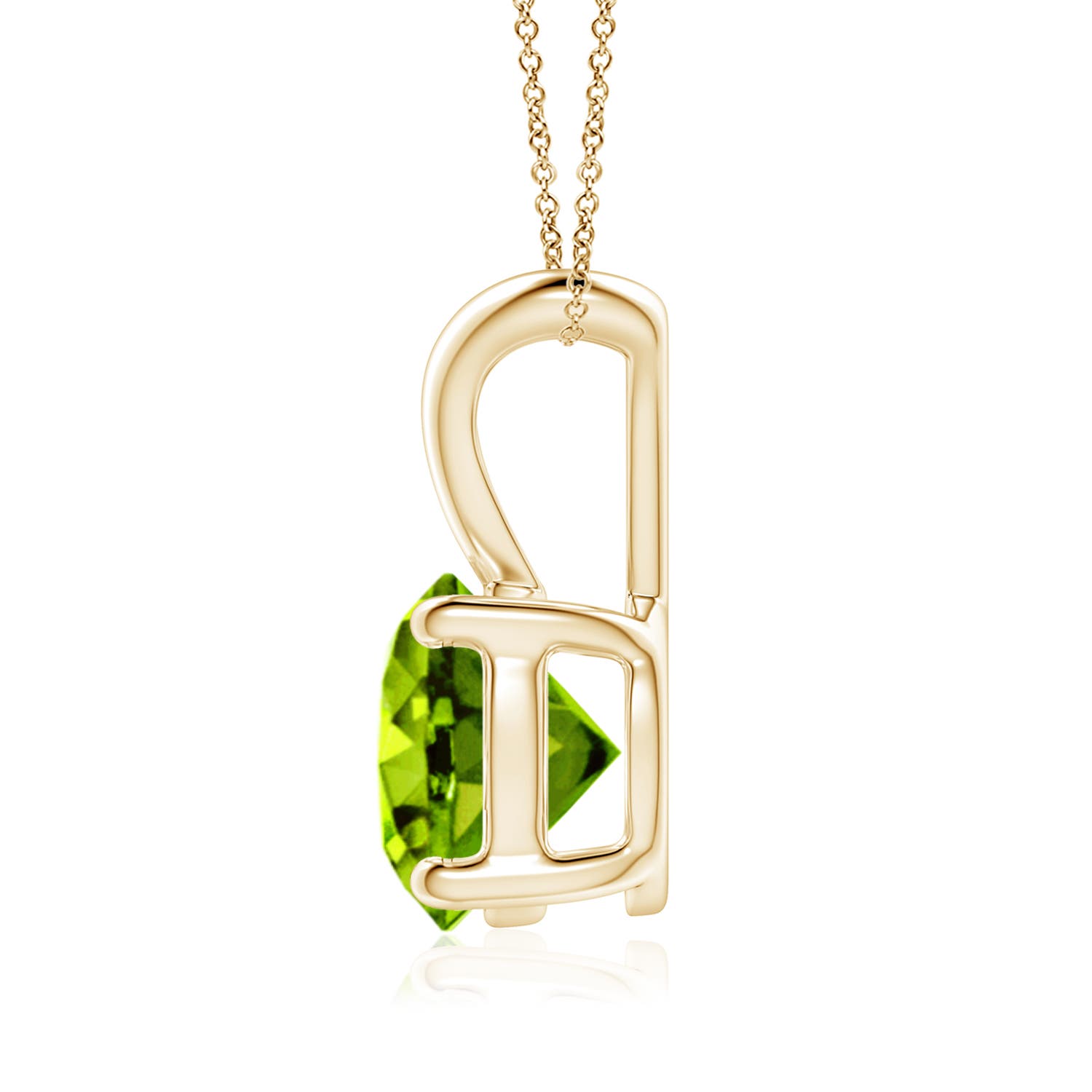 8mm AAAA V-Bale Round Peridot Solitaire Pendant in Yellow Gold