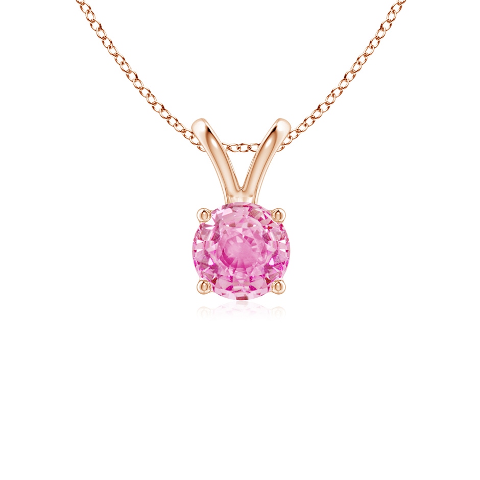 5mm A V-Bale Round Pink Sapphire Solitaire Pendant in Rose Gold 