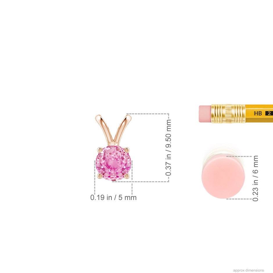 5mm A V-Bale Round Pink Sapphire Solitaire Pendant in Rose Gold ruler