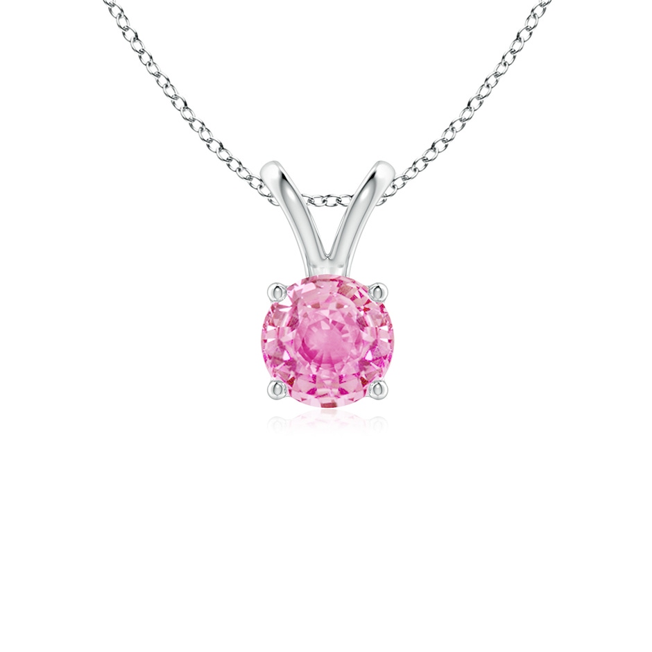 5mm A V-Bale Round Pink Sapphire Solitaire Pendant in White Gold 