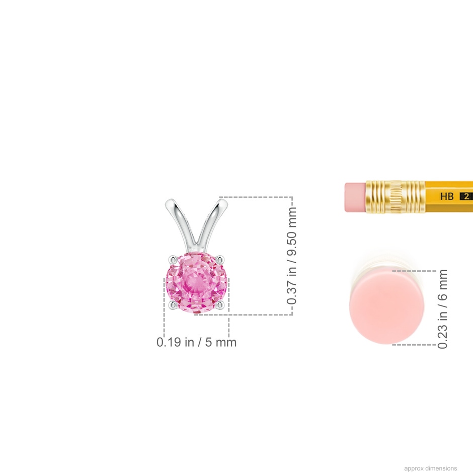 5mm A V-Bale Round Pink Sapphire Solitaire Pendant in White Gold ruler