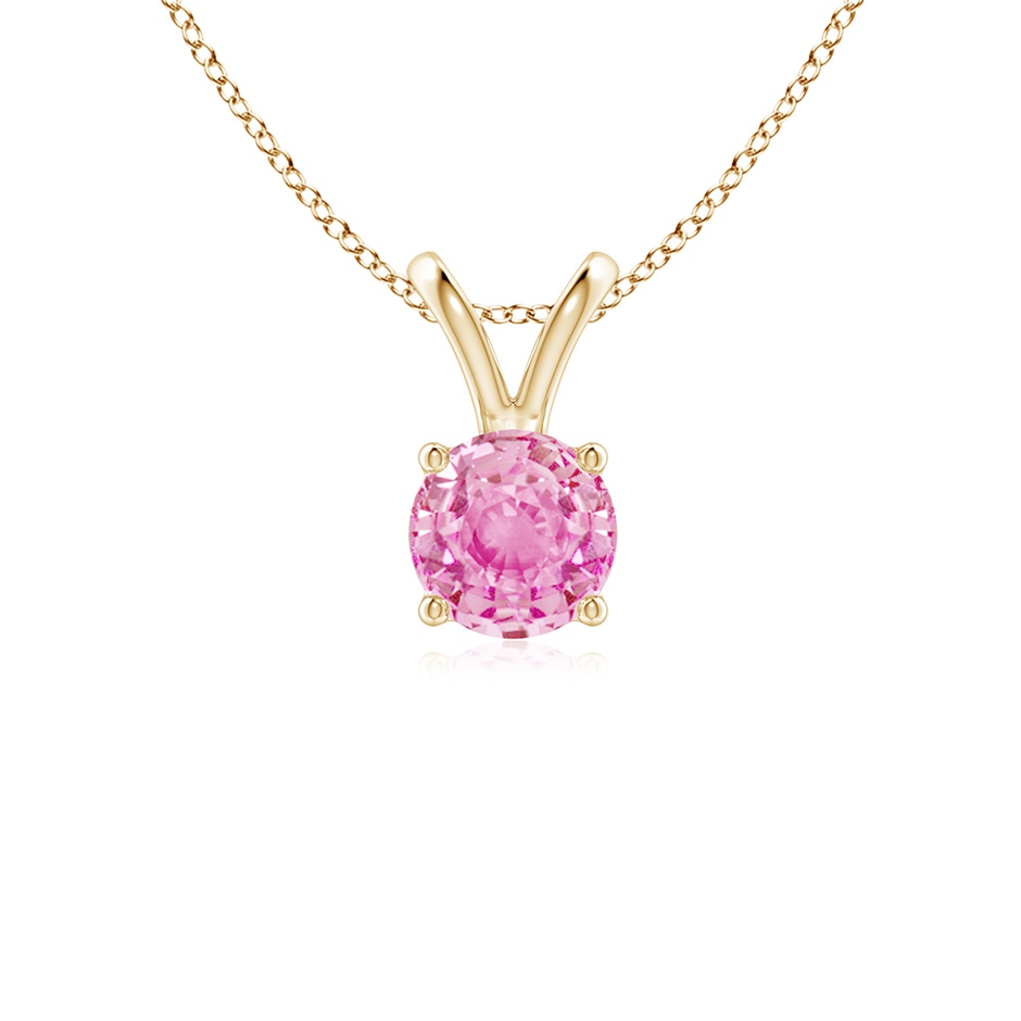 5mm A V-Bale Round Pink Sapphire Solitaire Pendant in Yellow Gold 