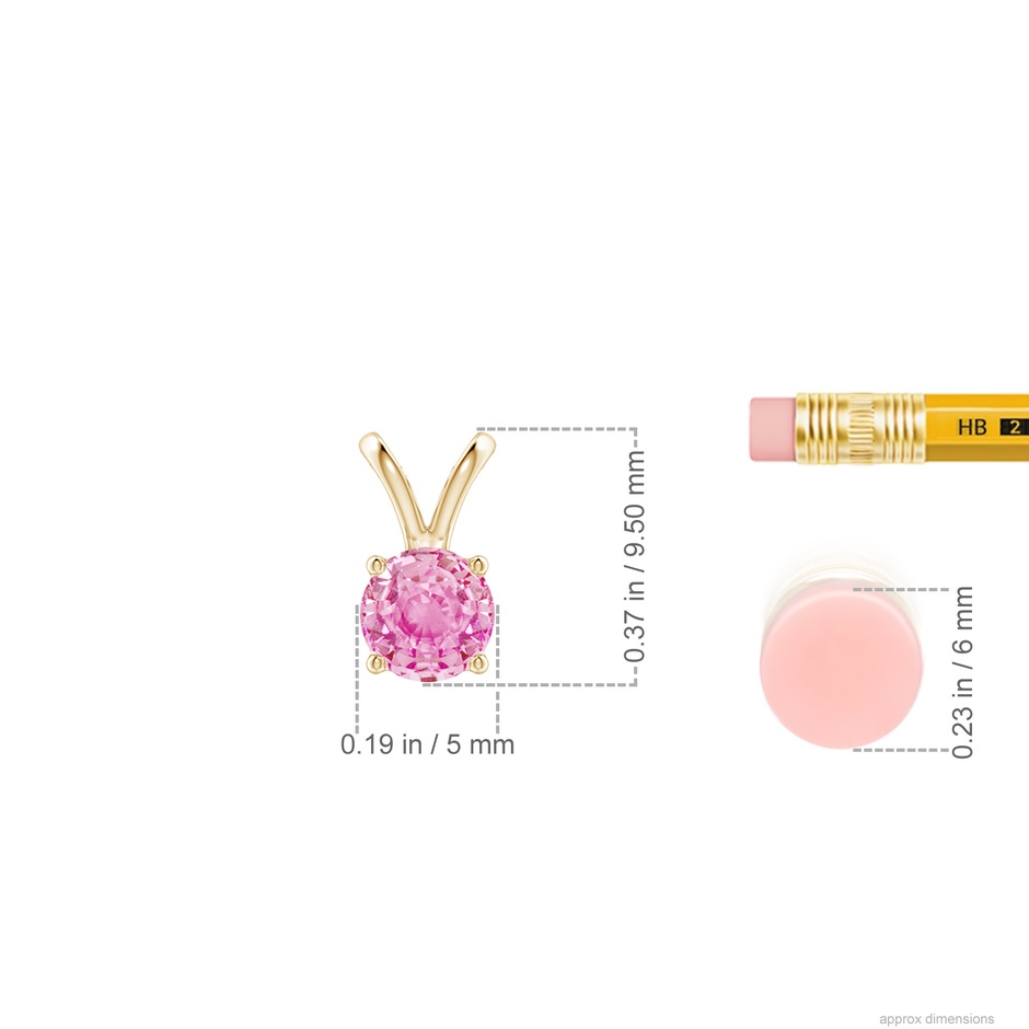 5mm A V-Bale Round Pink Sapphire Solitaire Pendant in Yellow Gold ruler