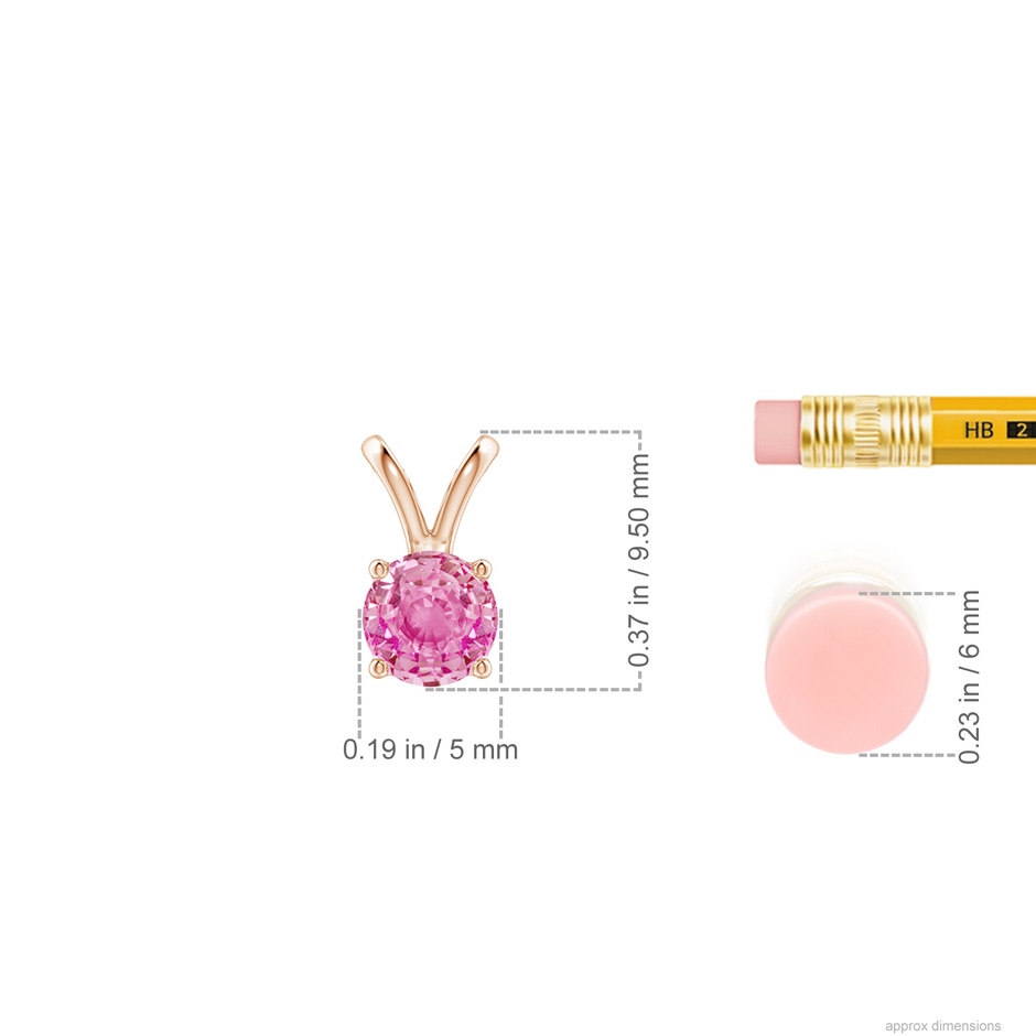 5mm AA V-Bale Round Pink Sapphire Solitaire Pendant in Rose Gold ruler