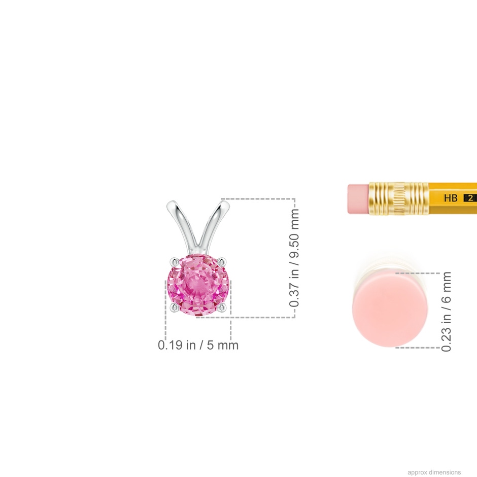 5mm AA V-Bale Round Pink Sapphire Solitaire Pendant in S999 Silver ruler