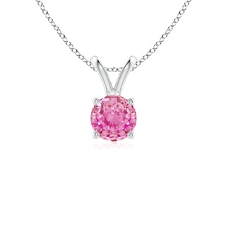 5mm AA V-Bale Round Pink Sapphire Solitaire Pendant in White Gold