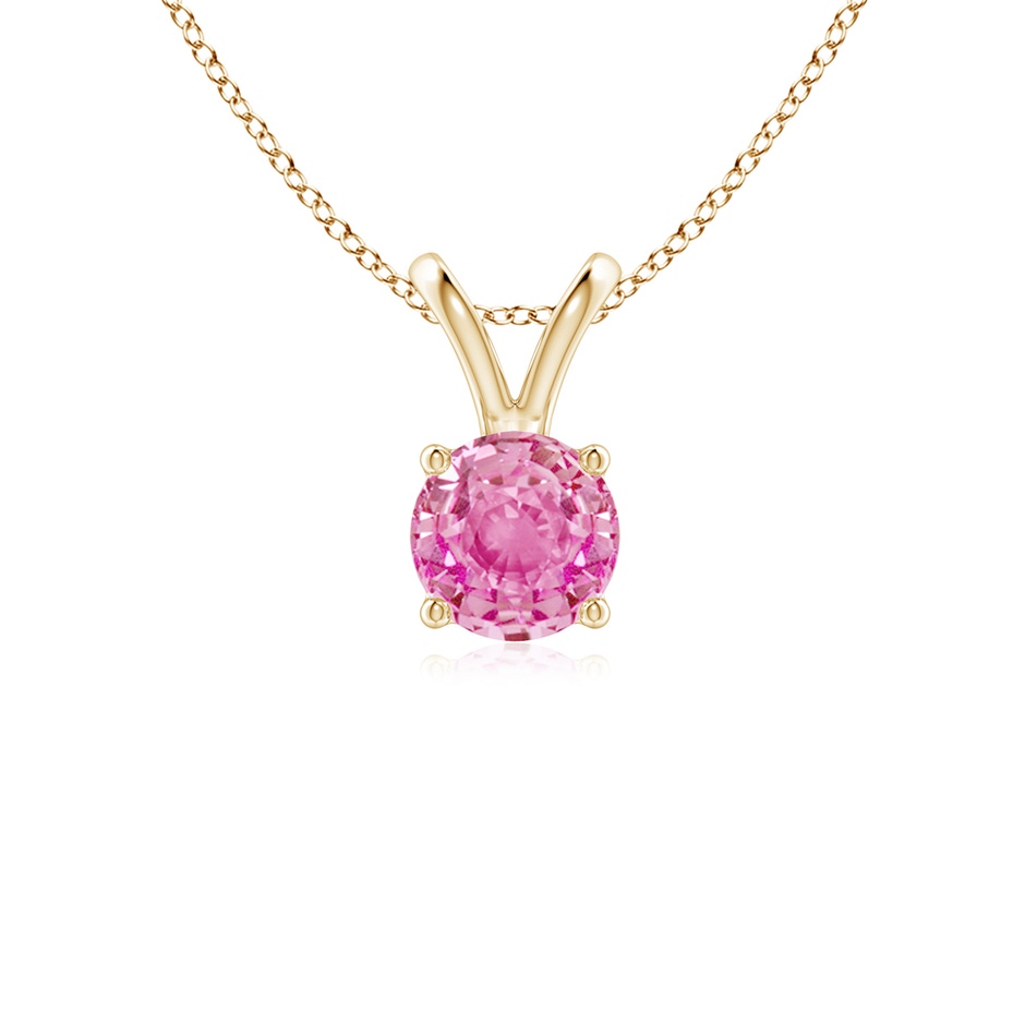 5mm AA V-Bale Round Pink Sapphire Solitaire Pendant in Yellow Gold 
