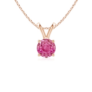 5mm AAA V-Bale Round Pink Sapphire Solitaire Pendant in Rose Gold