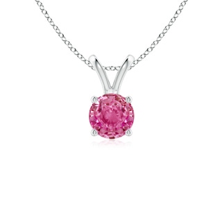 5mm AAA V-Bale Round Pink Sapphire Solitaire Pendant in S999 Silver