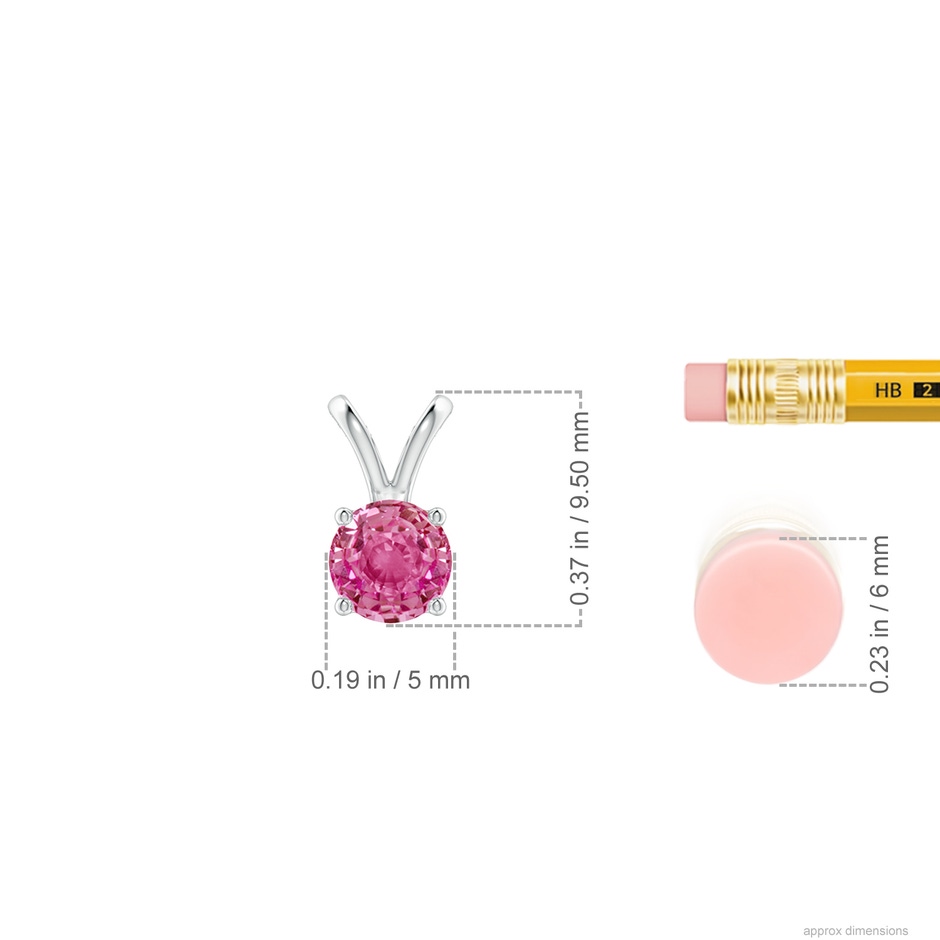 5mm AAA V-Bale Round Pink Sapphire Solitaire Pendant in S999 Silver ruler