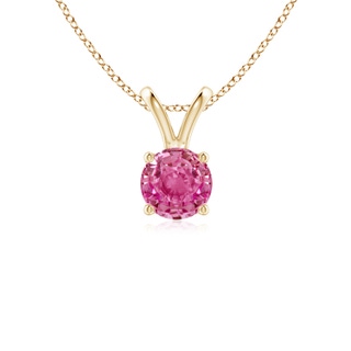 5mm AAA V-Bale Round Pink Sapphire Solitaire Pendant in Yellow Gold