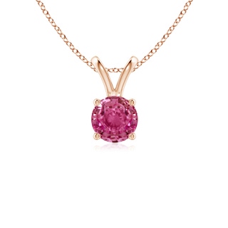 5mm AAAA V-Bale Round Pink Sapphire Solitaire Pendant in 10K Rose Gold