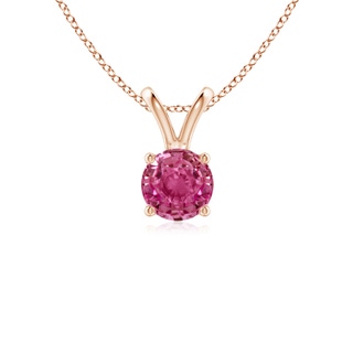 5mm AAAA V-Bale Round Pink Sapphire Solitaire Pendant in Rose Gold