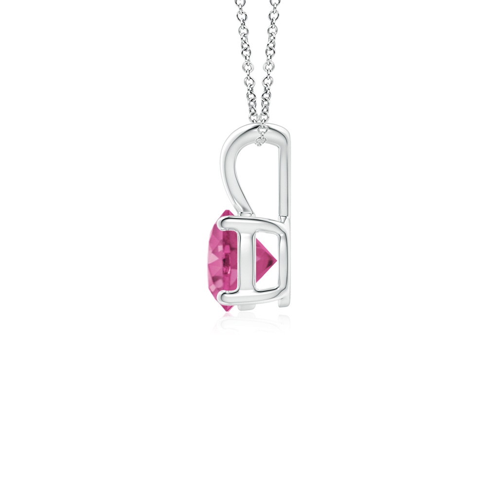5mm AAAA V-Bale Round Pink Sapphire Solitaire Pendant in S999 Silver Side 1